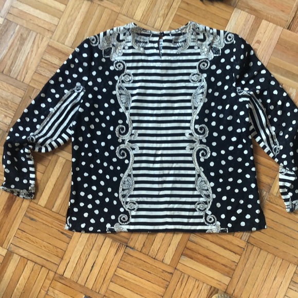 Vintage Carlisle black & cream SILK  blouse (size 12) - Picture 2 of 12